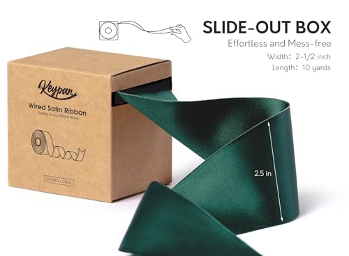Keypan Green Satin Ribbon Double-Faced Wired 2-1/2 Inch x 10 Yards - color: Green, size: 2-1/2"