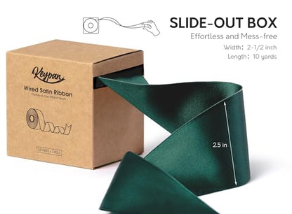 Keypan Green Satin Ribbon Double-Faced Wired 2-1/2 Inch x 10 Yards - color: Green, size: 2-1/2"