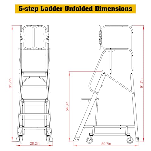 4-Step Aluminum Rolling Platform Ladder 375 LBS Anti-Slip Platform (5 Step) - size: 5 Step