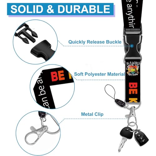 Id Badge Holder with Lanyard, Be Kind Badge Holder Retractable Reel Clip - color: Love Be Kind