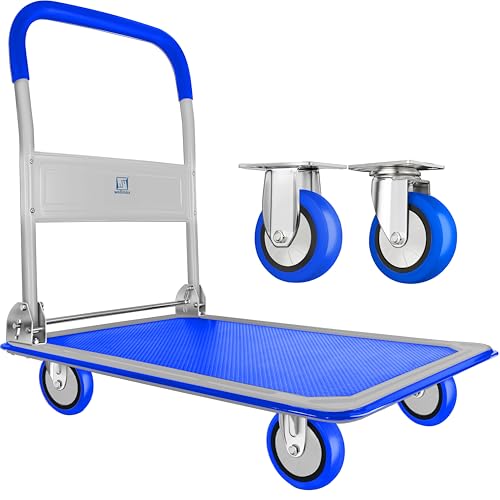Wellmax Push Cart Dolly, Foldable Moving Platform Flat Cart, 330 lb, Blue - color: Blue, size: 330 Lbs