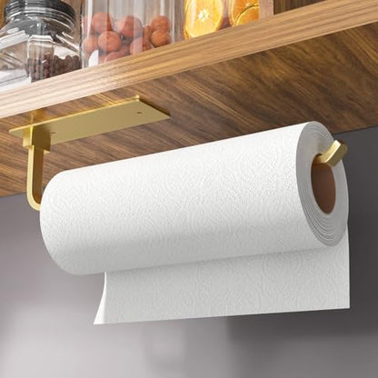 Paper Towel Holder Under Cabinet, Self-Adhesive or Drilling, Gold - color: Gold