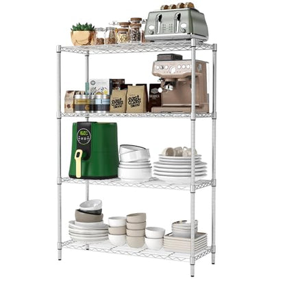 BestOffice | 4-Tier Wire Shelf | 36" x 14" x 54" | Chrome - color: Chrome, size: 36"D x 14"W x 54"H