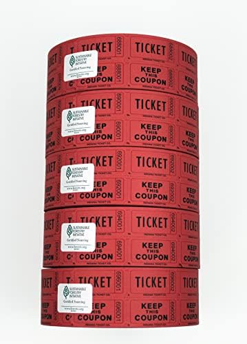Raffle Tickets Roll, Red, 10,000 Consecutively Numbered - color: C - Red, size: 10,000