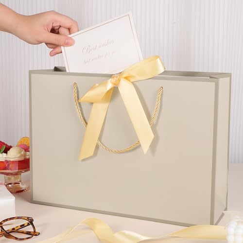 woric 2 Pcs Gift Bags with Handles, 14" Medium Gift Bag with Tissue Paper - color: Gold