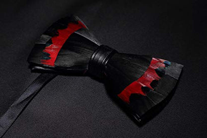 RBOCOTT Handmade Feather Pre-tied Bow tie and Brooch Sets for Men - color: Black/Red