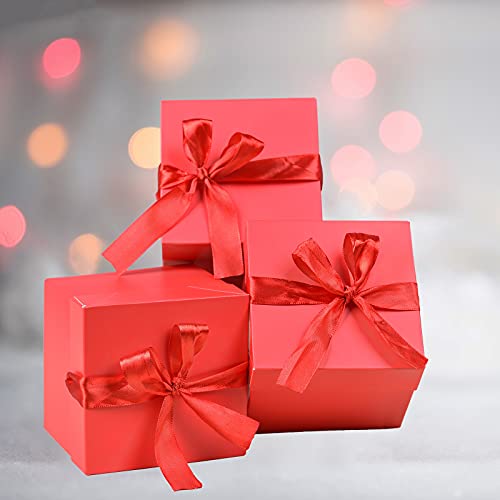 Gift Box with Lid & Ribbon for present, 12pcs, Red, 4"×4"×4" - color: Red, size: 4 x 4 x 4 Inch