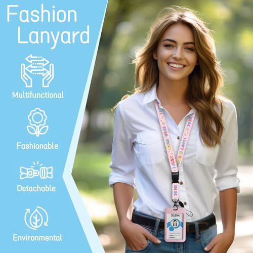 Piefly Lanyards for Id Badges, Teacher Card Holder Retractable Reel Funny - color: Idk-01