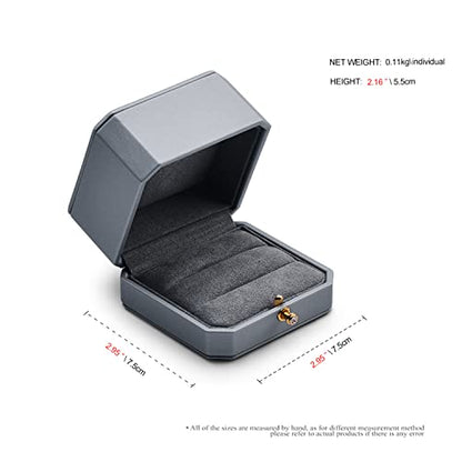 Dual Ring Box PU Leather Double Ring Box Weeding Proposal Engagement Ring Bearer Gift Case - color: Grey, size: Double Ring Box
