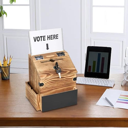 Wooden Suggestion Box with Lock & Sign Holder,7.8" Donation Box - color: Brown