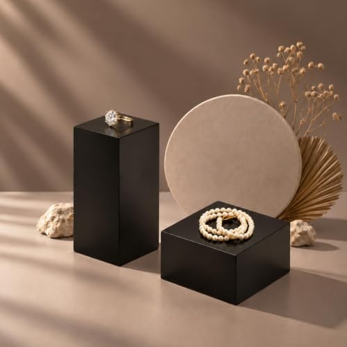 Oirlv Solid Wood Minimalism Style Jewelry Display Stand Showcase Jewelry Organizer Black Square Holder (SM05302) - color: SM05302
