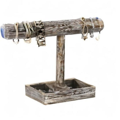 MOOCA Wooden Jewelry Display Bracelet Holder Display, 2- Compartment Tray - color: 6) Coffee, w/Tray-1pc