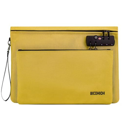 Notary Bag with Lock, Double layer Cash Bag, Notary Supplies, Valuable Storage Bag,Lock Bag travel safe - color: Yellow