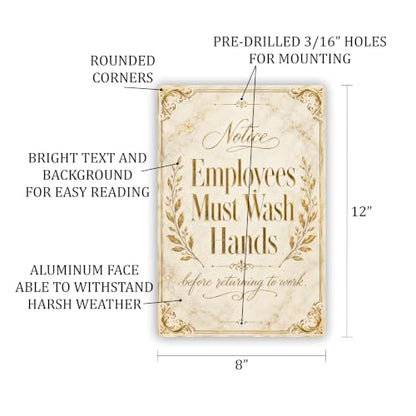 Employees Must Wash Hands Luxe Gold Business Sign - style: Employees Must Wash Hands