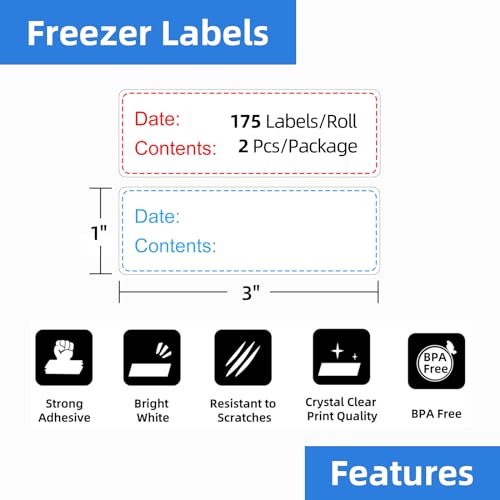 1"x3" Freezer Labels, 175/Roll, Write-On for Kitchen, Containers - color: 2-colors
