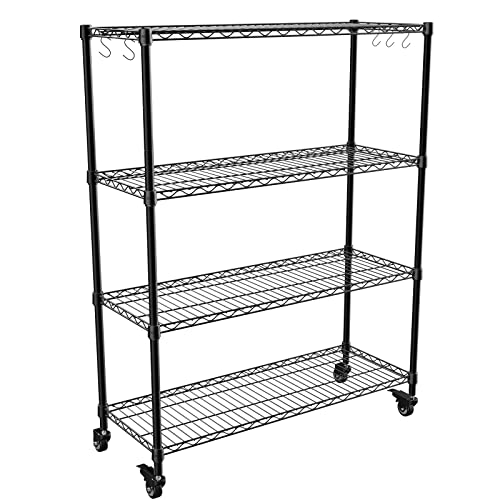 Storage Shelves,Shelf Adjustable Wire Shelving Unit,Sturdy Steel Metal Shelves Heavy Duty Shelving Units and Storage with Casters for Garage,Kitchen,Living Room,Bathroom, 36L X 14W X 47H.4Tier Black - color: Black, size: L36"--4-Shelf