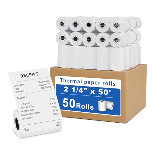 50 Rolls- 2 1/4 X 50 Thermal Receipt Paper Rolls- Fits All Pos Cash Registers, For Clover POS Cash Register Printers-Premium Quality German Paper - size: 50 Rolls- 2 1/4 x 50 thermal paper