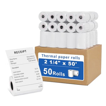 50 Rolls- 2 1/4 X 50 Thermal Receipt Paper Rolls- Fits All Pos Cash Registers, For Clover POS Cash Register Printers-Premium Quality German Paper - size: 50 Rolls- 2 1/4 x 50 thermal paper