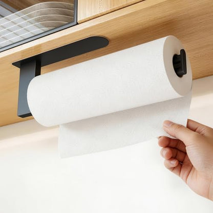 Jesginboo Under Cabinet Paper Towel Holder, Adhesive, Matte Black - color: Black