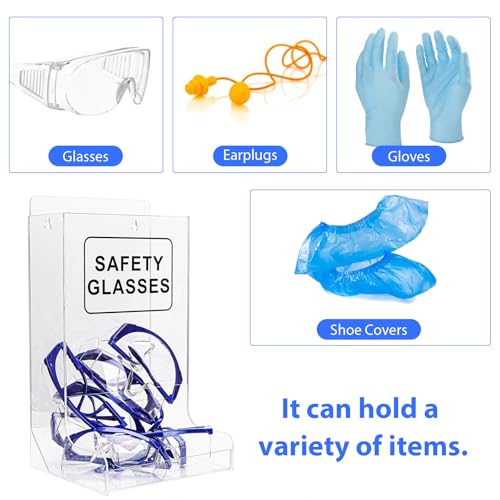 Acrylic Safety Glasses Dispenser，Clear Wall-Mount or Stand Organizer for Industrial Dental & Lab Use Holds Disposable Goggles & PPE Gloves