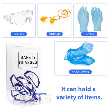 Acrylic Safety Glasses Dispenser，Clear Wall-Mount or Stand Organizer for Industrial Dental & Lab Use Holds Disposable Goggles & PPE Gloves