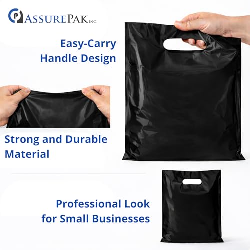 ASSUREPAK Black LDPE Die Cut Bags, 12" x 15", 1.5 Mil, 500 Count