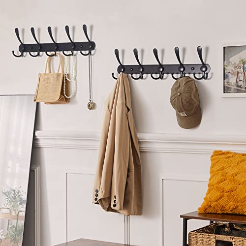 Dseap Coat Rack Wall Mounted - 5 Tri Hooks, Heavy Duty, Stainless Steel, Metal Coat Hook Rail for Coat Hat Towel Purse Robes Mudroom Bathroom Entryway,Black - color: Black, size: L=16" (1 Pcs)