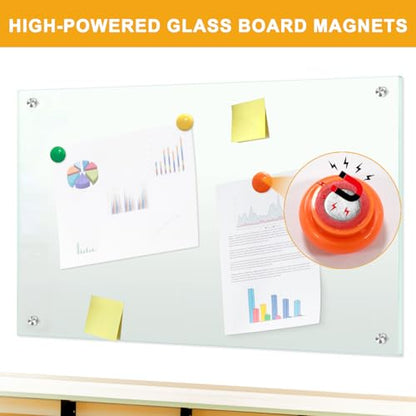 H-Qprobd White Board 24”x18“ Magnet Dry Erase Boards Frameless Magnetic Glass Whiteboard for Wall, Wall Mounted Whiteboard Includes 12 Magnets, 8 Markers and 2 Erasers - size: Glass 24"x18"