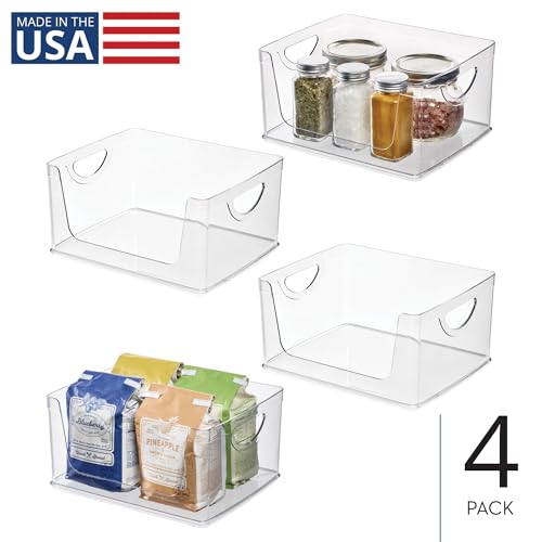 iDesign Stackable Open-Front Storage Bins with Handles, Set of 4, Clear - style: Pack of 4