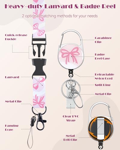 Uniclife Fashionable Sliding Badge Holder Bowknot Pattern with Reel - color: Pink Bowknot-vertical