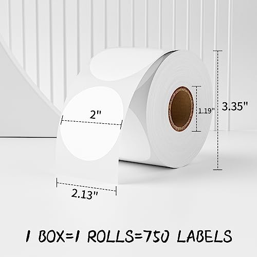 MFLABEL 2 Inch White Round Labels - 750 Pack Self-Adhesive Thermal Sticker Rolls for Shipping, Address, Barcodes & DIY (Compatible w/Thermal Printers) - color: 2x2 White, size: 1 Rolls