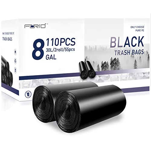 FORID Black Small Trash Bags, 8 Gallon Garbage Bags, Wastebasket Bin Liners 110 Count Plastic Trash Bags for Bathroom Bedroom Office Garbage Can 15 Liters - Durable & Thick Trash Bag - size: 8 Gal (Pack of 110)