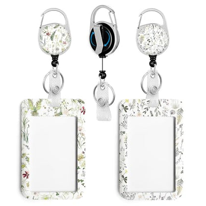 2 Pack Flowers ID Badge Holder with Clip Badge Reels - color: 2 Pack-flowers 10