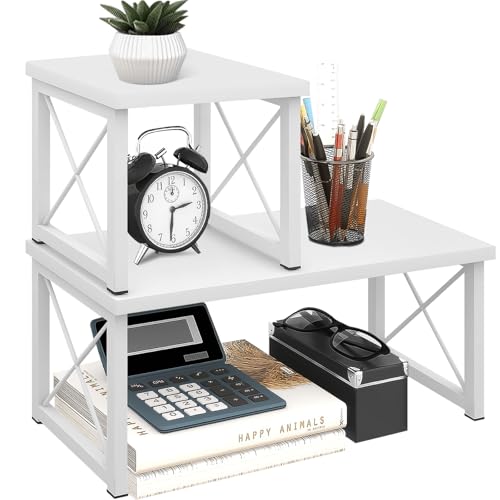 ELITEROO Wooden Desktop Shelf, Freestanding Small Bookshelf Organizers - color: White