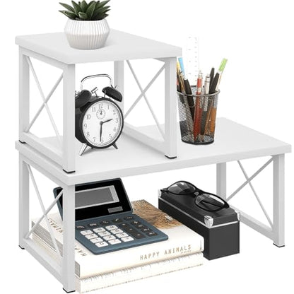 ELITEROO Wooden Desktop Shelf, Freestanding Small Bookshelf Organizers - color: White