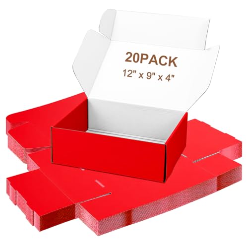 Large Shipping Boxes 20 Pack, 12x9x4 Inch Mailer Boxes, Red - color: Red, size: 12-9-4 Inch