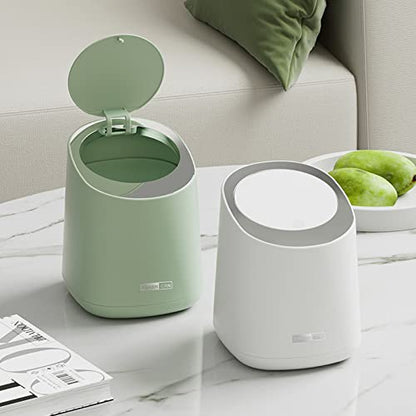Mini Desktop Trash Can with 90 Trash Bags, Press-Type Countertop Wastebasket with Lid, Small Plastic Garbage Can for Bathroom Bedroom Living Room Dressing Table(White)