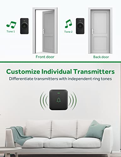 AVANTEK Wireless Doorbell, 1000 ft Range, 2 Buttons + 1 Receiver, Black - color: Black 1 Receiver + 2 Buttons