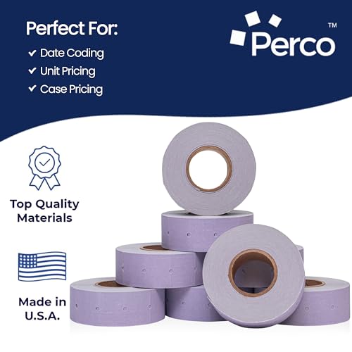 Perco 2 Line Lavender Labels - 24,000 Blank Price and Date Gun Labels for Perco 2 Line Price and Date Guns - 32 Rolls, 4 Sleeves - Made in USA - color: Lavender, size: 4 Sleeves
