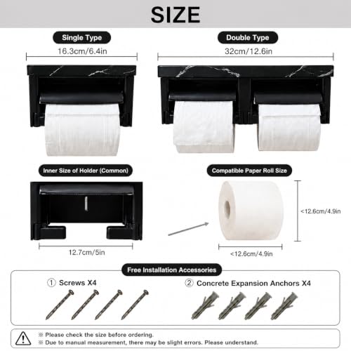 Black Marble Toilet Paper Holder, Modern Silver Marble Toilet Paper Holder, Wall Mounted Waterproof Toilet Paper Dispenser with Cover & Shelf - color: Marble Black&silver, size: Single