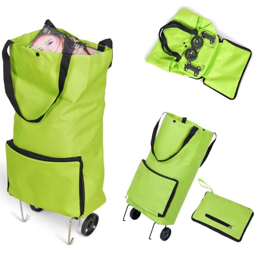 Shopping Cart with Wheels Tug Foldable Grocery Carts Large Capacity Supermarket Tug Bag Home Portable Oxford Cloth Pull Rod Push Bag Utility Cart for Condo Apartment Picnic Beach Travel,Green