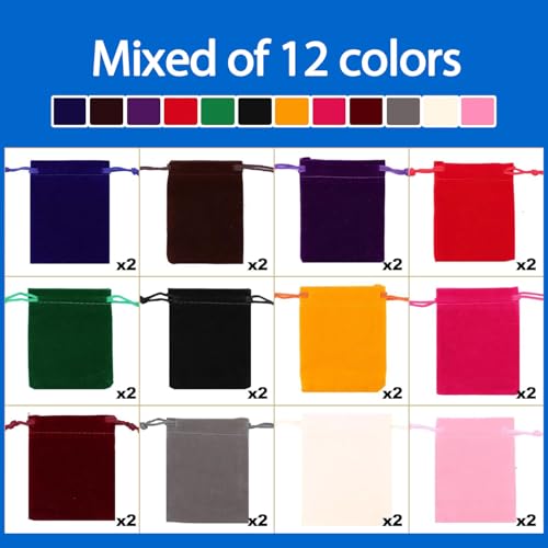 Gabotrie 48Pack Velvet Drawstring Bags, 2.8x3.5 In Jewelry Pouches, 12Color
