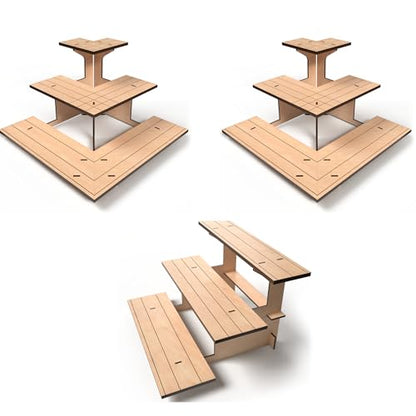 3-Tier Natural Wooden Display Stand Bundle for Vendors, Craft Fairs, Markets, Retail