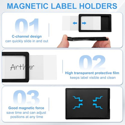 uxcell 10 Pcs Magnetic Label Holders, 4 x 2.8 Inch Data Card Holder with Paper Cards and Protective Films for Shelf White Board Toolbox Metal Wall Cabinet Drawer, Black - color: Black, size: 4 x 2.8 Inch