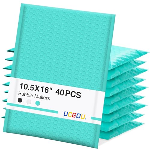 UCGOU Bubble Mailers 10.5x16" 40 Pack Usable Size 10.5x15" Teal Padded - color: Teal, size: 10.5x16" 40PC