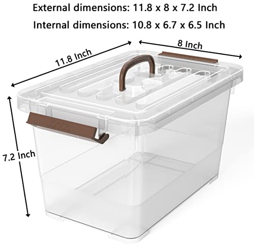 WYT 18-Pack Clear 7 Quart Storage Latch Box/Bins, Plastic Stackable Latching Box with Brown Handle and Lid, Multi-Purpose, 7 Litre - size: 7qt - 18 pack