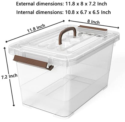 WYT 18-Pack Clear 7 Quart Storage Latch Box/Bins, Plastic Stackable Latching Box with Brown Handle and Lid, Multi-Purpose, 7 Litre - size: 7qt - 18 pack