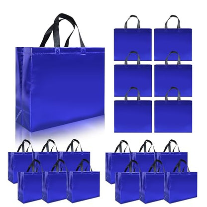 cabzymx 15 Pcs Glossy Blue Reusable Gift Bags with Handles, Party Gift Bags Bulk with Sturdy Bases, Ideal Goodie Bag for Birthday, Wedding, Christmas, Holiday-12.6 x 4.7 x 11 In - color: Blue, size: 1 Count (Pack of 15)