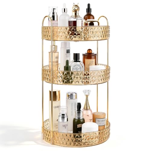 Large Capacity Rotating Makeup Organizer Perfume Stand Holder, 3 Tier Gold - color: Gold, size: 3 Tier (Standard)