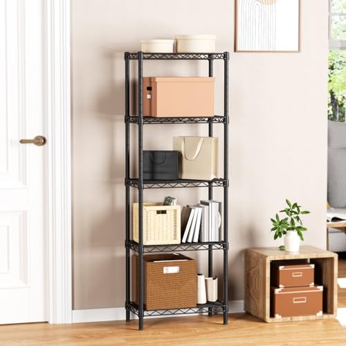 Golpart 5Tier Adjustable Storage Shelves Metal Wire Shelving Standing Shelf - color: Black, size: 5-tier-10"Dx16"Wx55"H